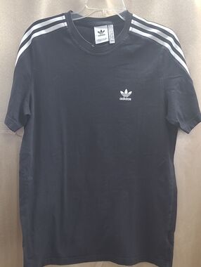 adidas Black Short Sleeve Tee with White Shoulder Stripes